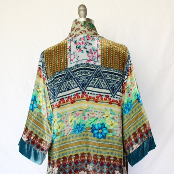 Johnny Was BIYA embroidered silk velvet kimono Haori jacket tunic caftan floral - Picture 10 of 11